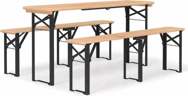 Set Tavolo Birreria Pieghevole 3 pz in Legno Massello di Abete