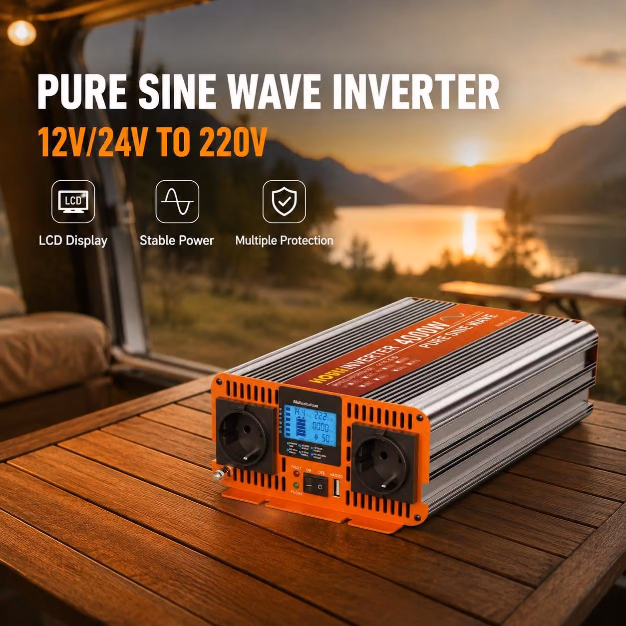 Inverter a onda sinusoidale pura - Potenza 7000W - 24V a 220V - Per camion e camper