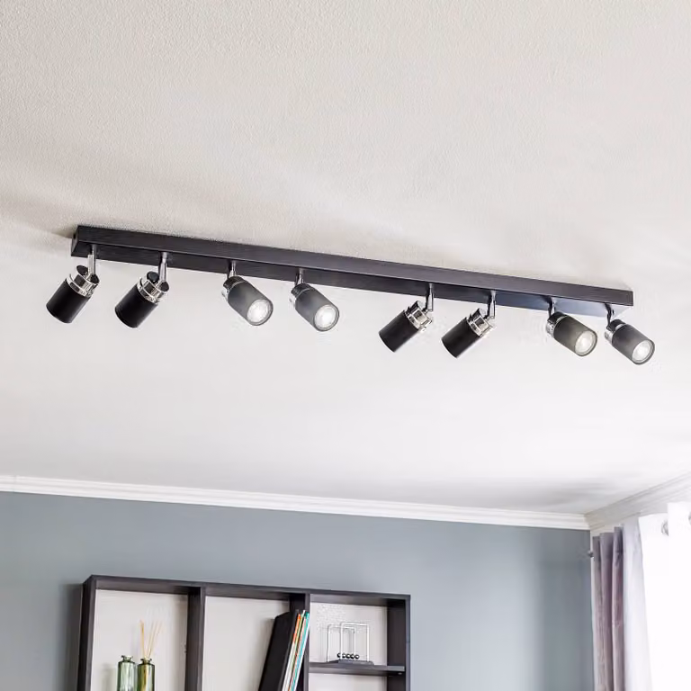 Faretto da soffitto Rondo nero/cromo, acciaio inox, a 8 luci. Luminex, dimmerabile, Nero, Soggiorno / Sala da pranzo, Acciaio Inox, Moderno, Faretto