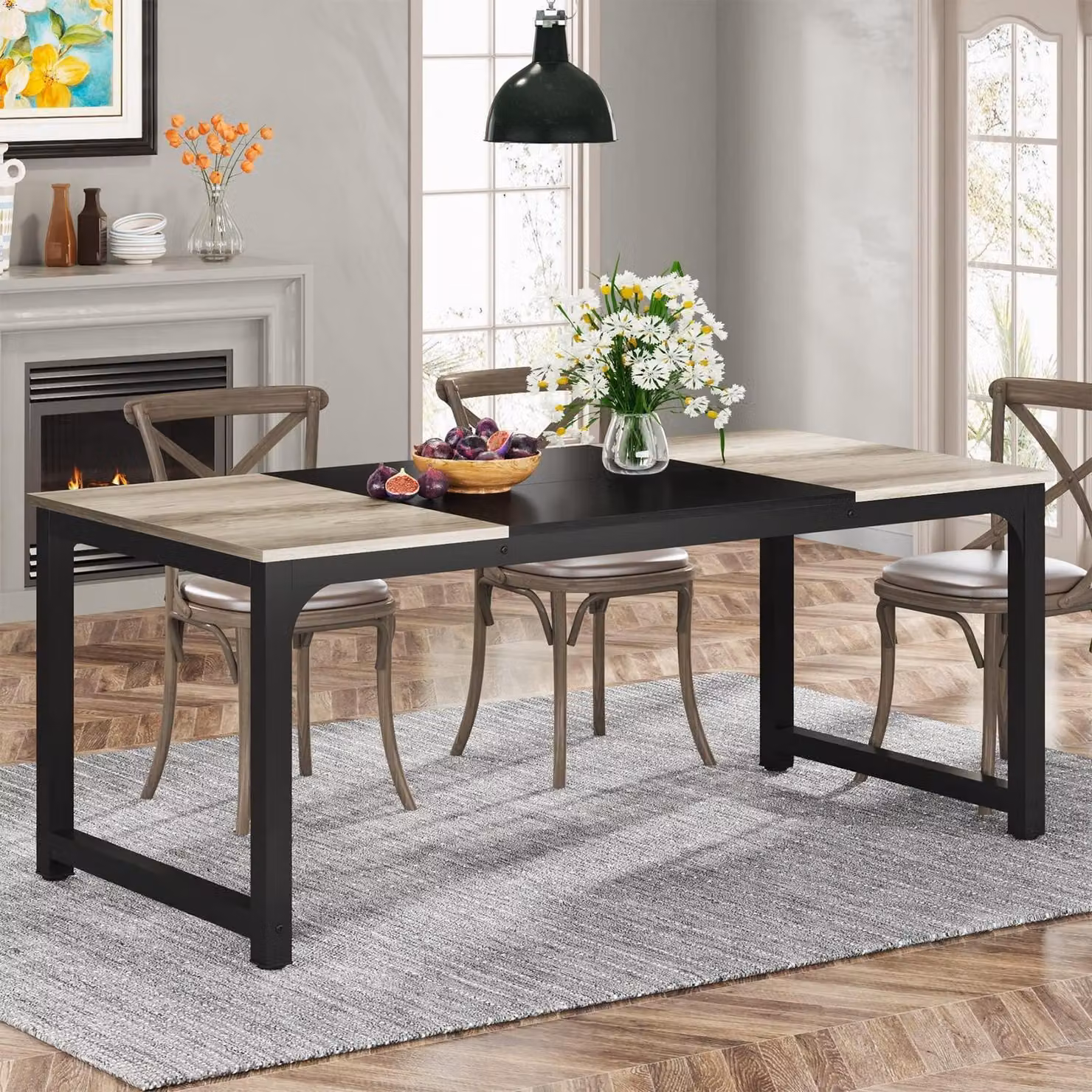 Tavolo da pranzo rettangolare, 180 x 80 cm, color grigio vintage, stile industriale, per 4-8 persone