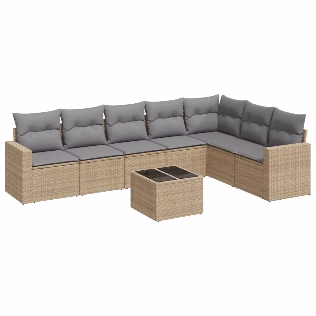 Set Divano da Giardino vidaXL 8 pz con Cuscini Beige e Tavolino in Polyrattan e Metallo – 2