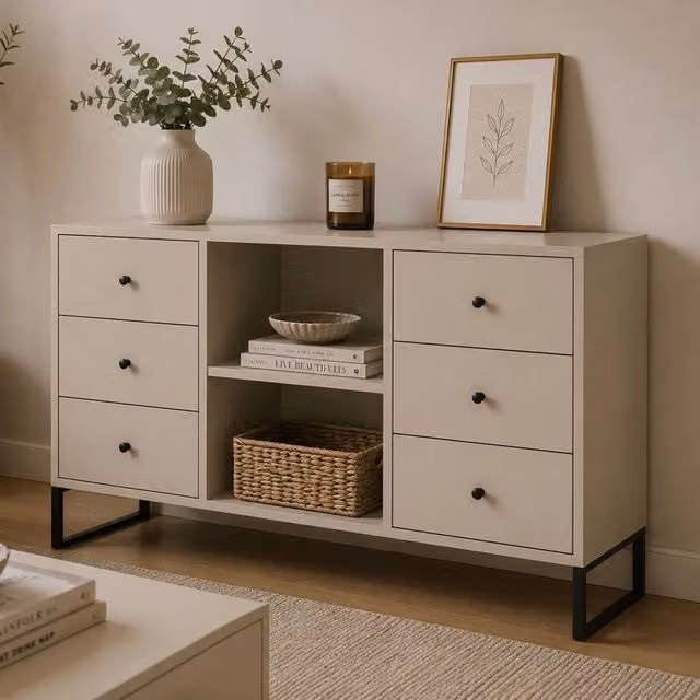 Madia Lerata, Credenza 6 Cassetti, 112x33x82h cm Beige Cashmere