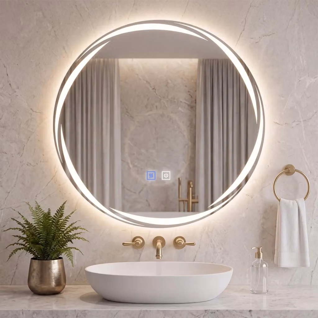 Specchio da parete rotondo DESIGN IN con luce LED a 3 colori dimmerabili, funzione antiappannamento e touch switch, colore bianco, Diametro: 50 cm – 2