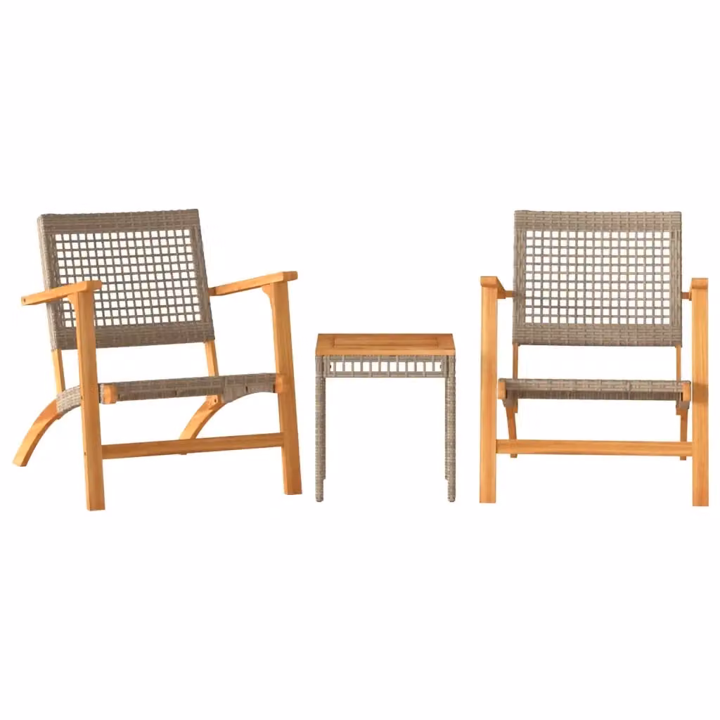 Set da Bistrot vidaXL 3 pz in Polyrattan e Legno di Acacia Beige e Marrone – 2