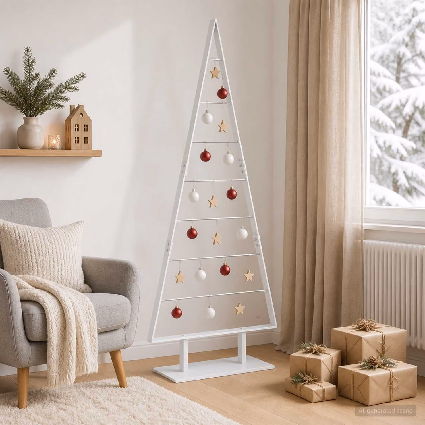 Albero di Natale moderno in metallo vidaXL KUOPIO, Altezza: 150 cm, Colore: Bianco