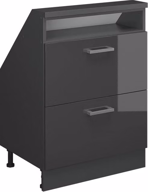 Mobile sottotetto Vicco Rion Antracite lucido con 2 cassetti e ripiani aperti