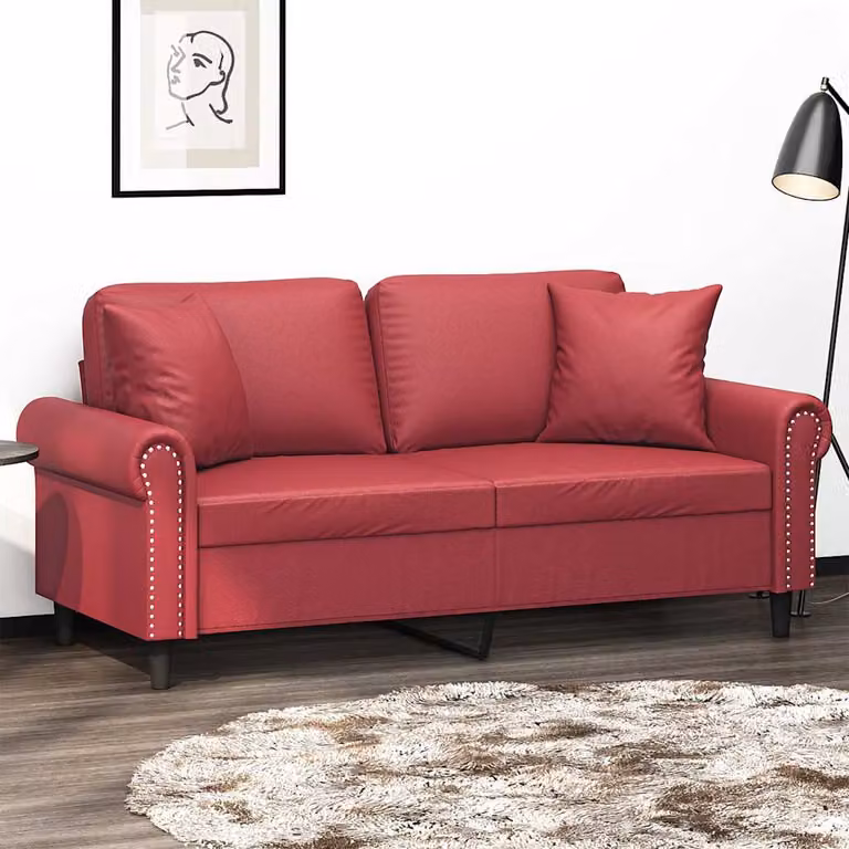 vidaXL Divano a 2 Posti Moderno in Similpelle Rosso con Cuscini e Struttura in Metallo