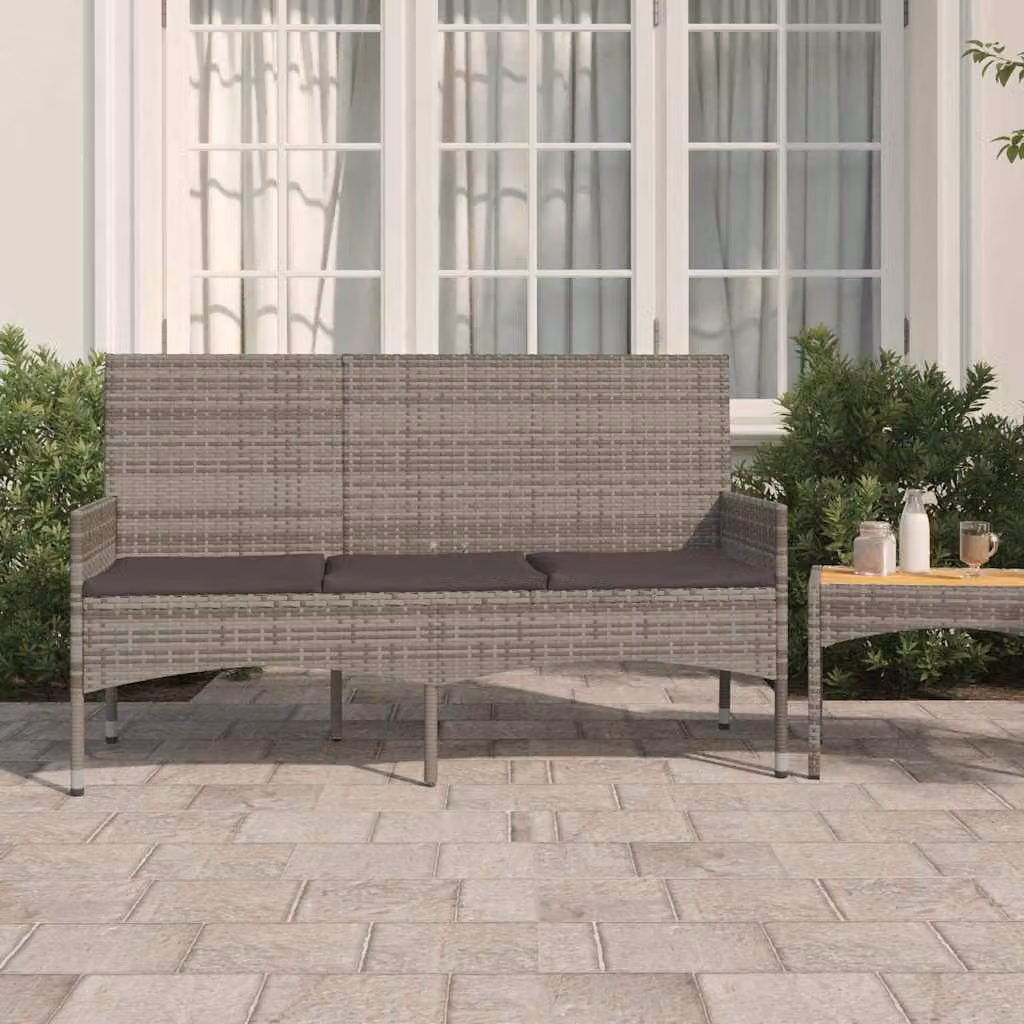 vidaXL Panca da Giardino a 3 Posti in Polyrattan e Metallo con Cuscini Grigio Moderno