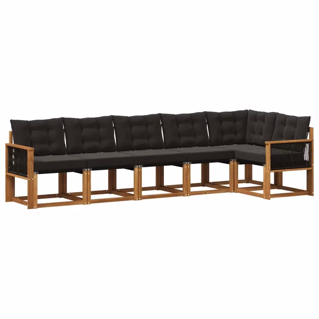 Set di divani da esterno a L vidaXL in legno di acacia e textilene, colore marrone e nero, composto da 6 pezzi con cuscini inclusi – 2
