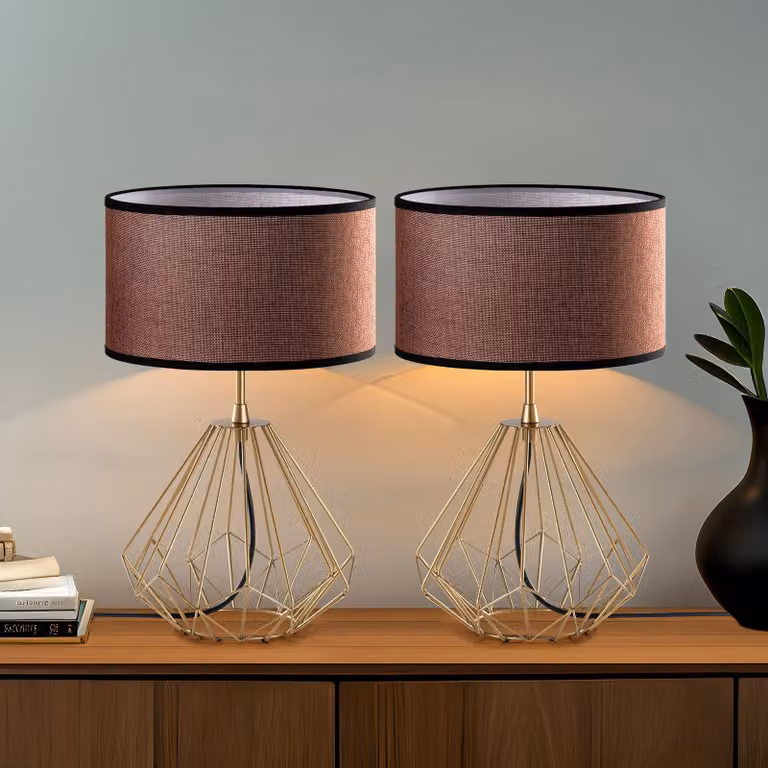 Opviq, Diamond - S-713 - Set, Set di lampade da tavolo (2 pezzi), oro, CORPO IN METALLO, 25 x 25 x 43 cm