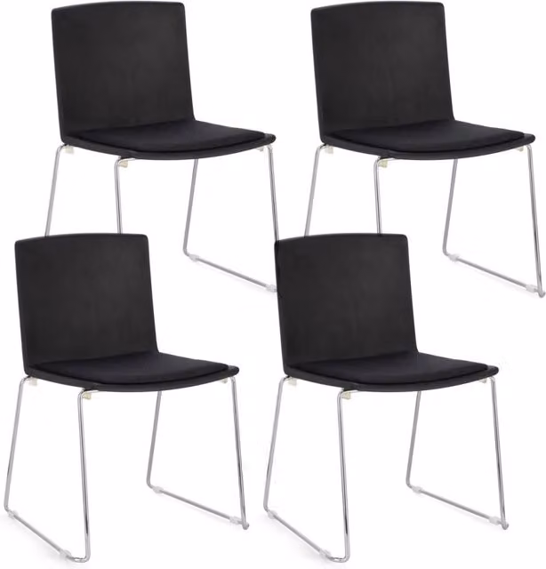 Set 4 Sedie 43,5x50x79 cm Giulia in Poliestere Cromo e Nero