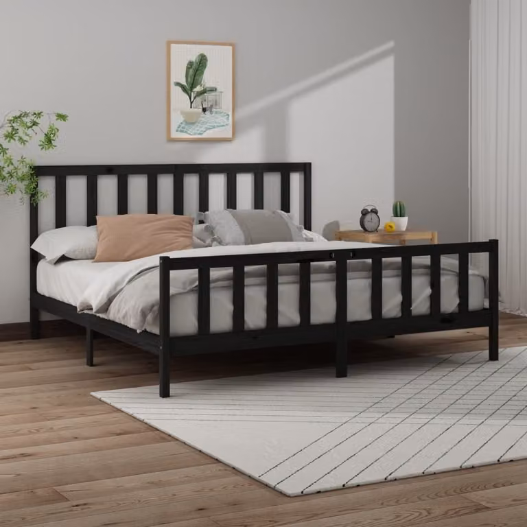 The Living Store Letto in legno massiccio di pino nero 200x200 cm