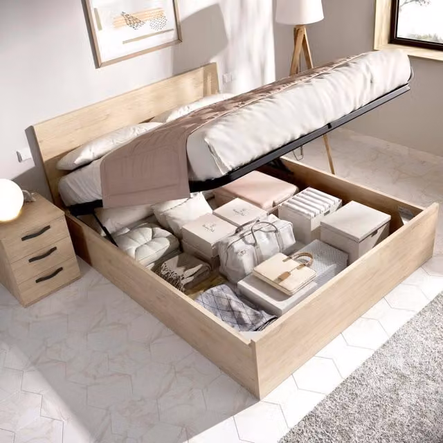 Letto matrimoniale contenitore Barolo DMORA con rete inclusa, colore Rovere, L: 197 cm, P: 158 cm, H: 95 cm