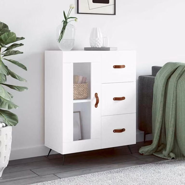 Credenza bianca vidaXL in legno e metallo da appendere al muro L: 69,5 cm, P: 34 cm, H: 90 cm