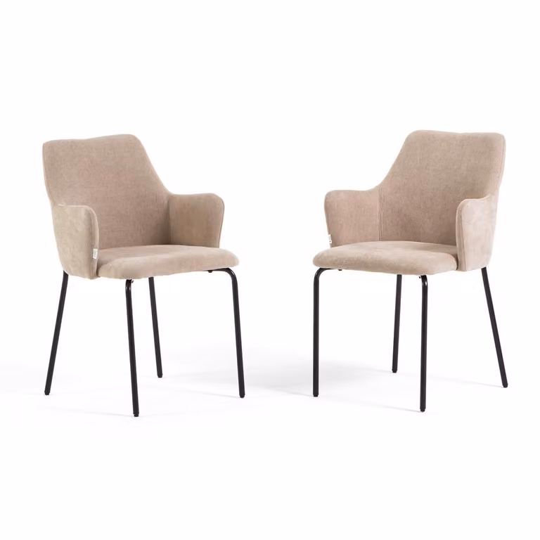 Set di 2 sedie in tessuto per interni, schienale avvolgente, gambe in metallo, design elegante per cucina, sala da pranzo, bar, ristoranti - Rachele