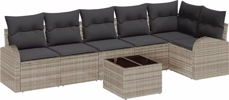 Set Divano da Giardino 7 pcs Grigio chiaro polyrattan