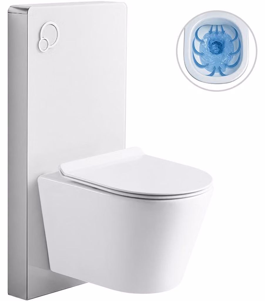Set completo per WC Modul/Carlito - bianco lucido - pulsante integrato - modulo pneumatico - 48,5x36,5 cm