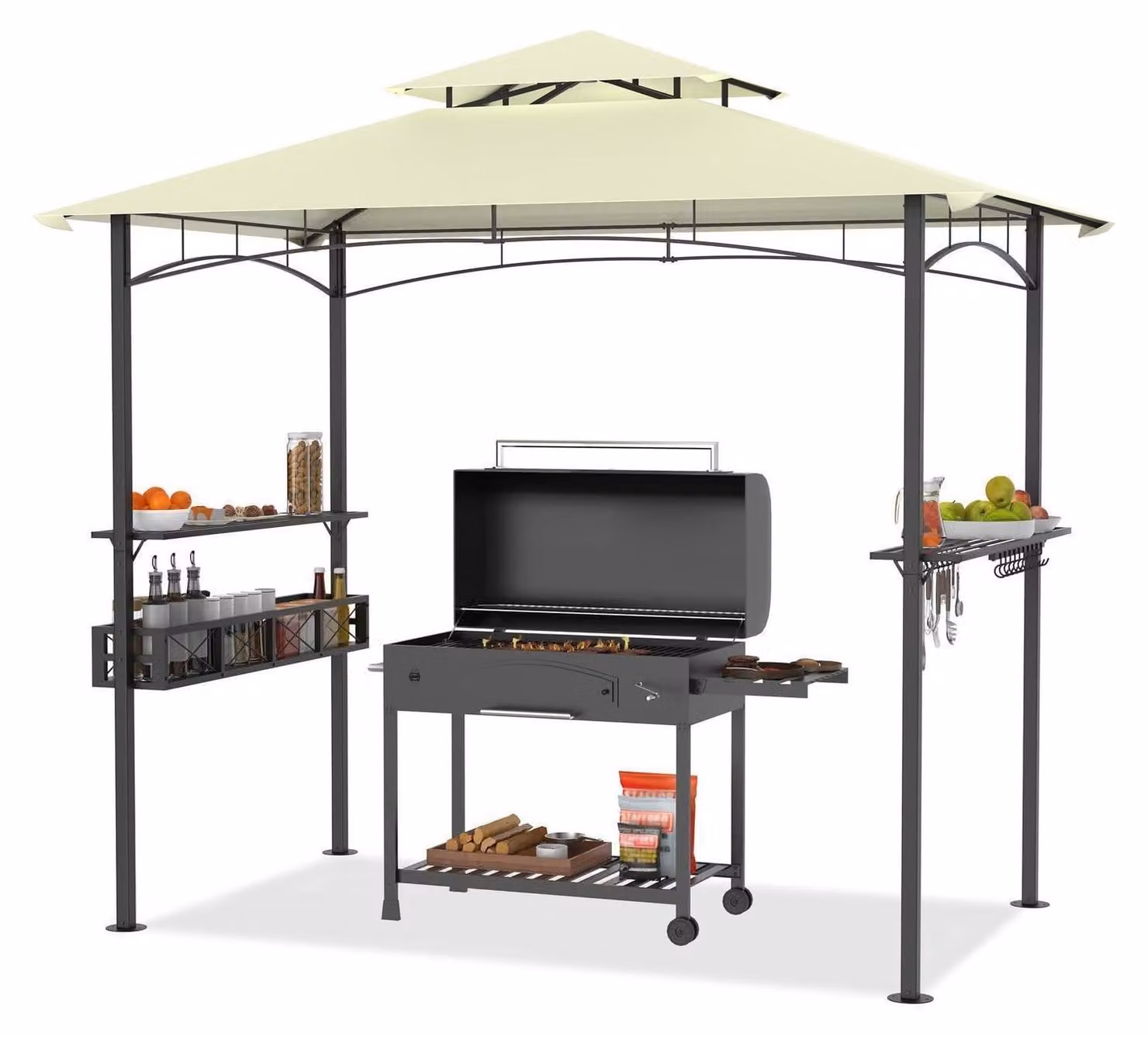 Gazebo per barbecue, dimensioni 245 x 153 x 250 cm, impermeabile, con sistema di aspirazione fumi, protezione UV, colore beige