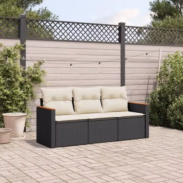 Set Divani da Giardino 3 pz con Cuscini in Polyrattan Nero 3258157