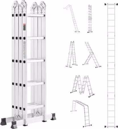 VEVOR Scala Pieghevole Multiuso Telescopica Regolabile a 5 Gradini, Scala Estensibile in Colore Argento con Struttura ad A, Altezza: 5,8 m, Capacità: 149,7 kg