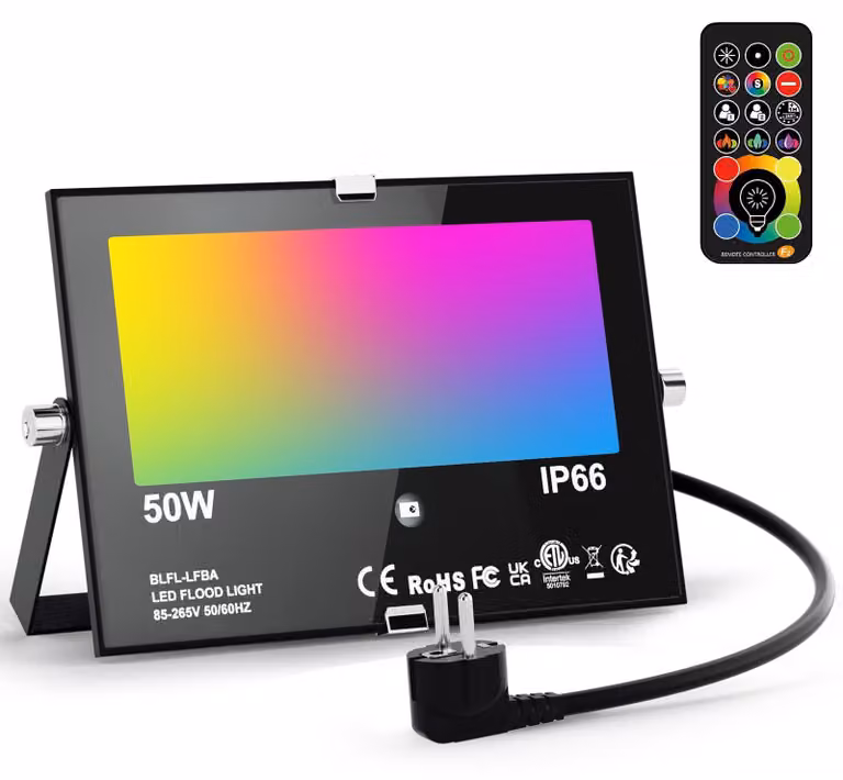 Fareto a LED da 50 W, RGB, 5000 lumen, grado di protezione IP66, con telecomando