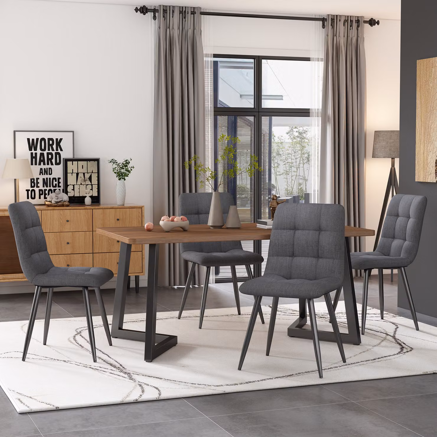 Tavolo da pranzo Flieks Tavolo da pranzo, tavolo da cucina rettangolare con gambe in metallo per sala da pranzo soggiorno, colore noce, 117x68x75 cm