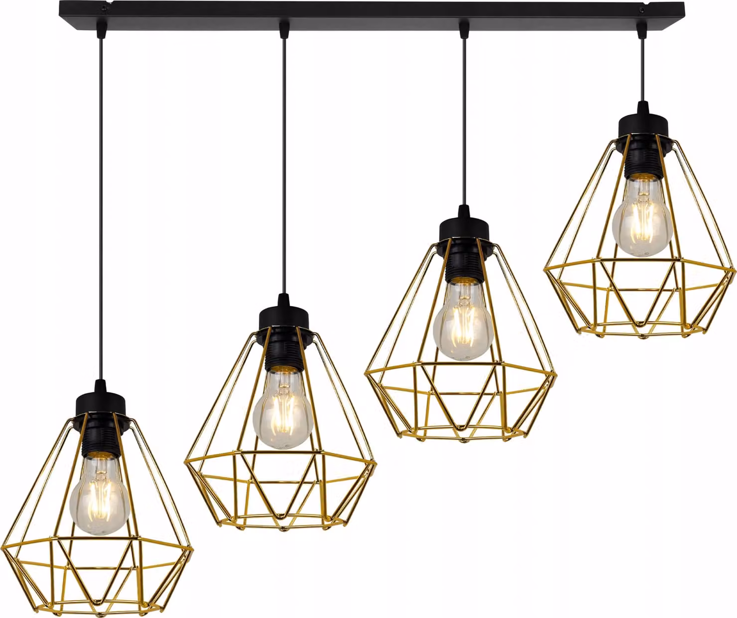Light-Home Lampada a sospensione Corral - Lampada da soffitto industriale - Lampada a sospensione in metallo - 4 luci, nero e oro