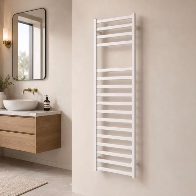 Termoarredo bagno scaldasalviette forma square bianco opaco *** finitura- bianco opaco, misure h1500xl500xi470 mm, co...