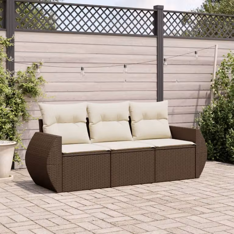 vidaXL Set Divano da Giardino a L composto da 3 pezzi in Polyrattan Marrone con Cuscini Imbottiti e Rivestimenti Rimovibili