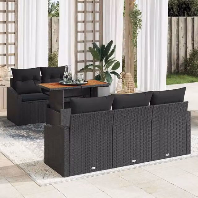 Set Divano da Giardino 6 pz Nero e Marrone 3349778