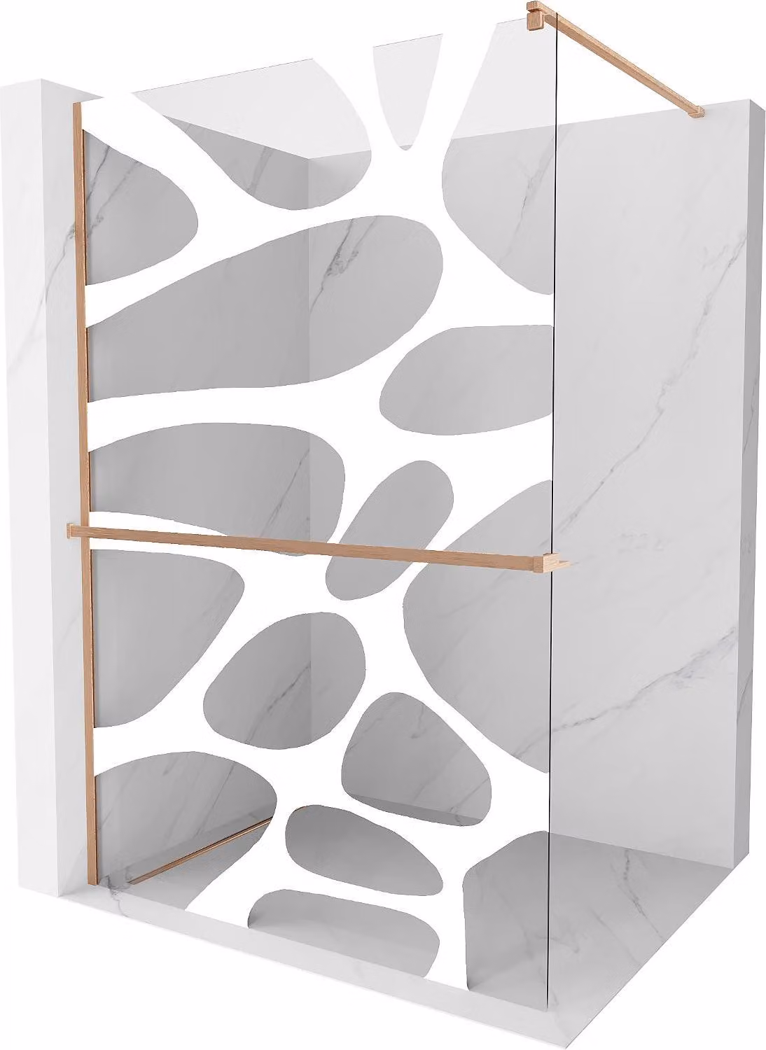 Mexen Kioto+ parete doccia con mensola Walk-in 100 x 200 cm, onda bianca, rame spazzolato - 800-100-121-65-97