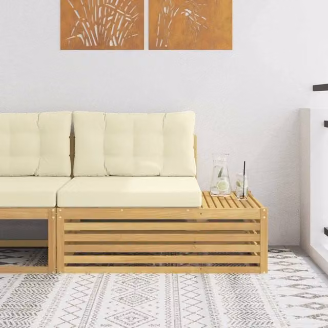Divano da giardino esterno Finale con cuscini in poliestere bianco e beige in legno di acacia L: 115 cm, P: 83 cm, H: 73 cm
