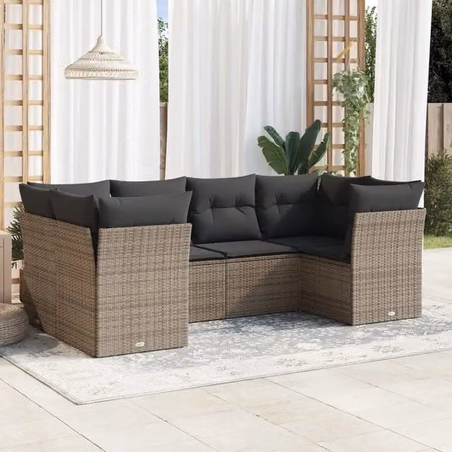Set Divano da Giardino VIDAXL a L in Polyrattan Grigio con 6 Cuscini – 1