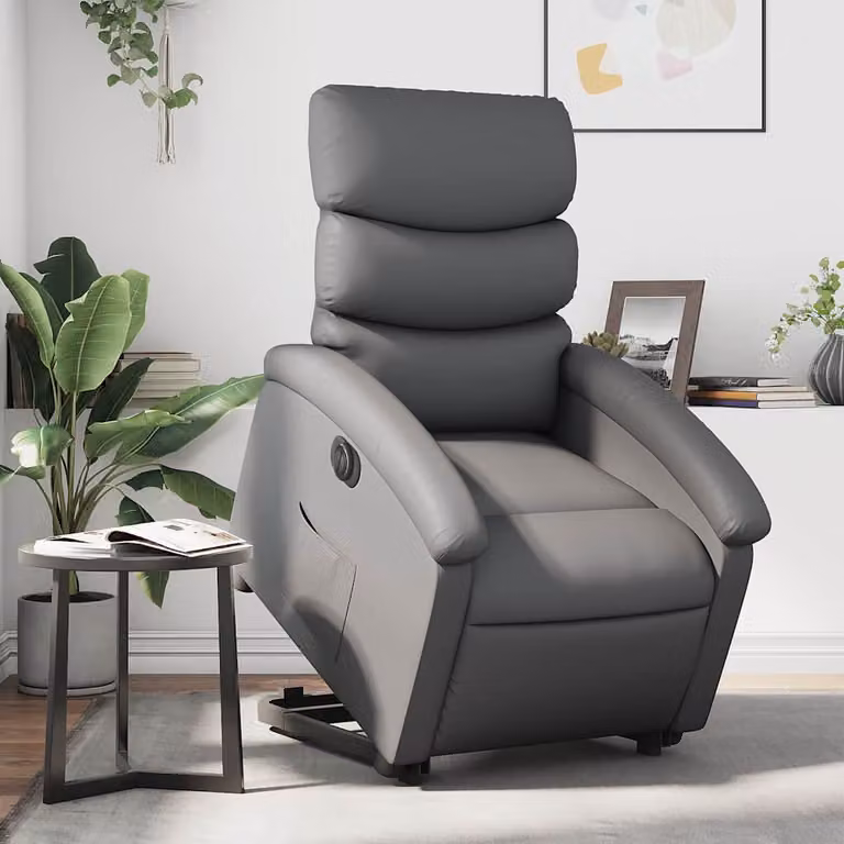 Poltrona Alzapersona Reclinabile vidaXL Grigia in Similpelle con Assistenza Elettrica per Senior