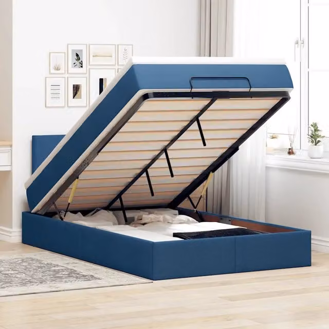 Struttura Letto Pouf con Materasso Blu 120x190 cm in Tessuto 3311365