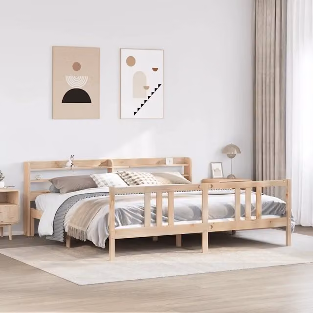 Giroletto con Testiera-Struttura Letto con testiera 200x200 cm in Legno Massello di Pino 669672