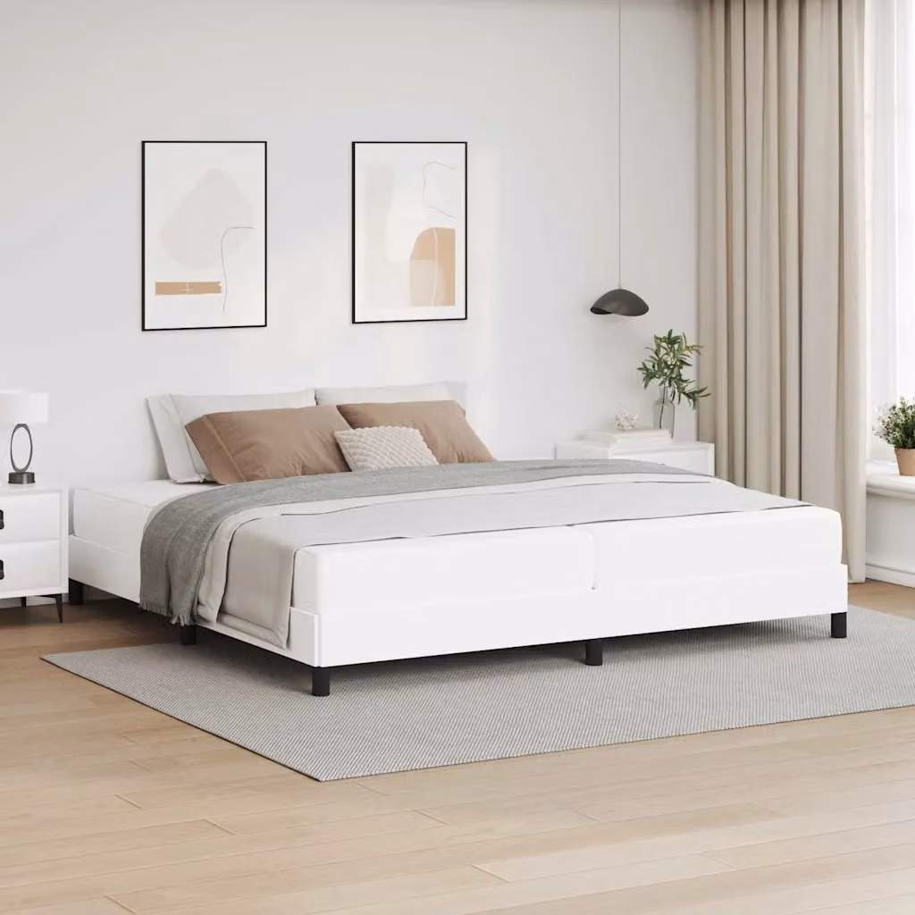 Struttura letto matrimoniale moderna vidaXL in tessuto bianco con doghe in legno L/P/H: 200 x 200 x 45 cm – 1