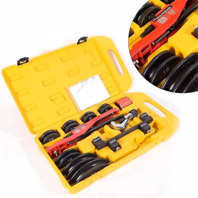 Piega tubi manuale, set di 7 forme, valigetta portatile, colore giallo