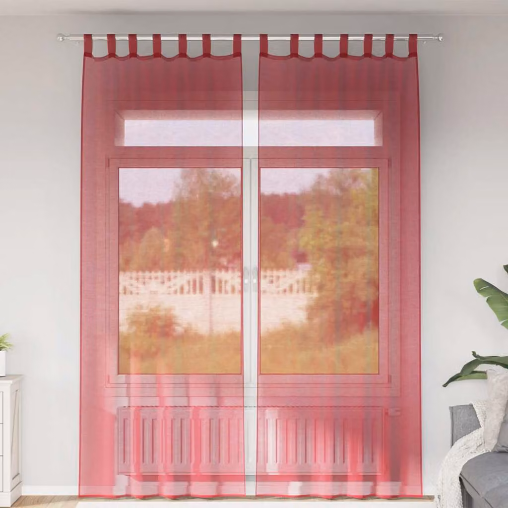 Set di 2 tende in voile semi-trasparenti vidaXL, colore rosso, con tasche per asta, L: 140 cm, H: 260 cm