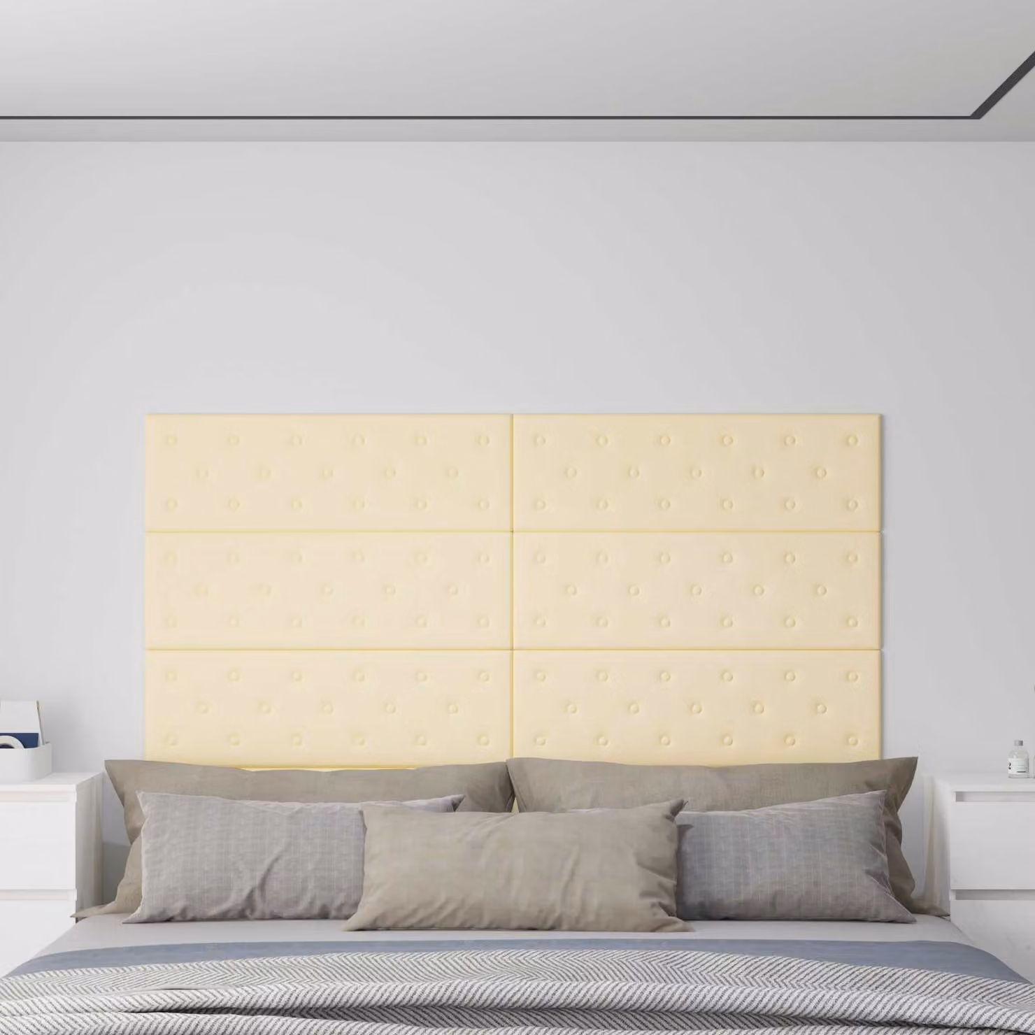 vidaXL Testiera da Parete Moderna in Pelle Sintetica Beige, Set di 12 Pannelli Imbottiti in MDF