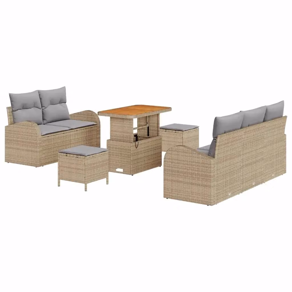 vidaXL Set Divano da Giardino 8 pz con Cuscini Beige e Grigio in Acciaio Verniciato a Polvere – 2