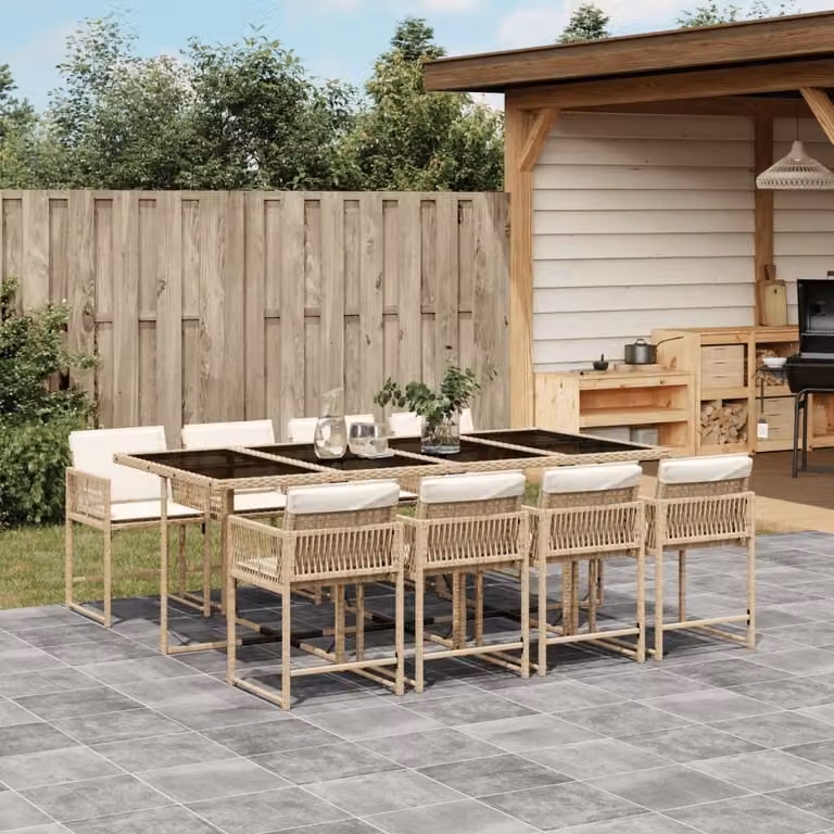 Maison Exclusive - Set da Pranzo da Giardino 9 pz con Cuscini Beige in Polyrattan