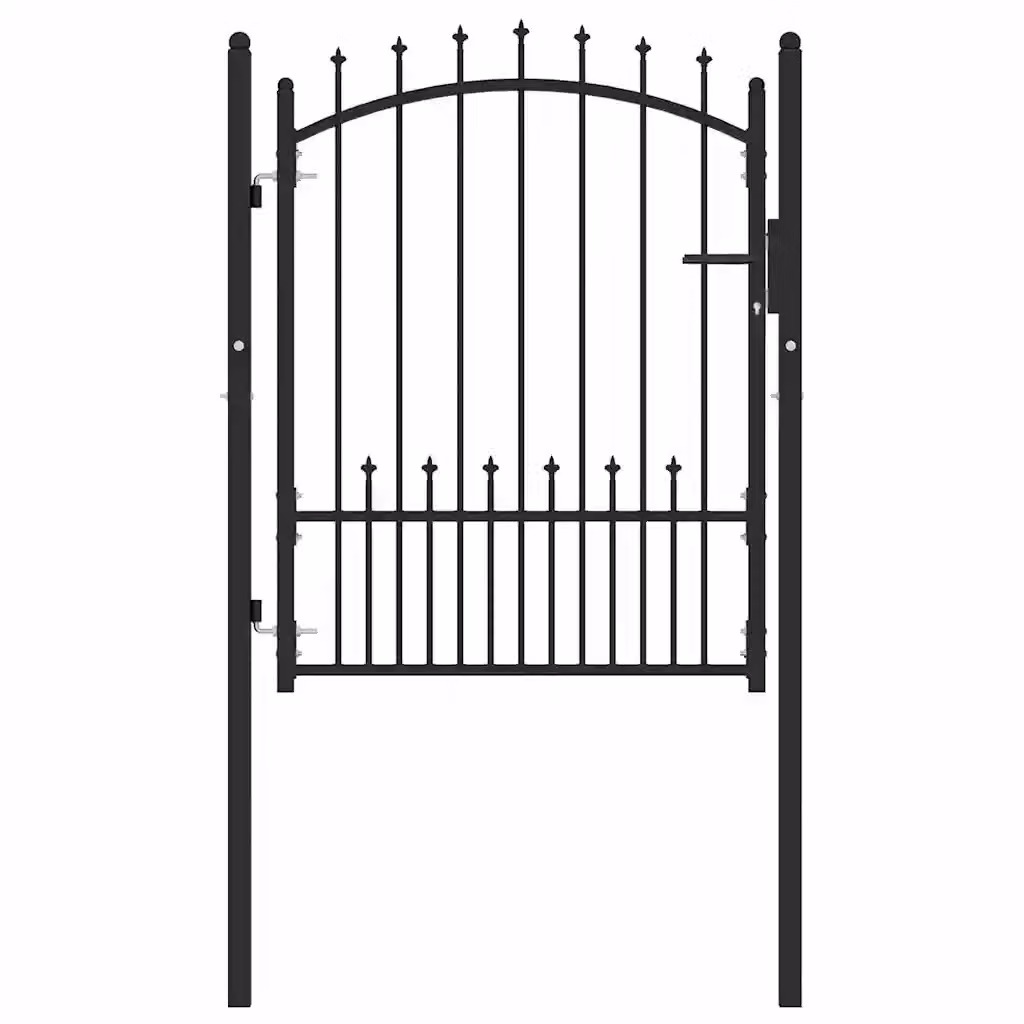 Cancello singolo per recinzione con punte EMMEN vidaXL in acciaio nero L: 104 cm, H: 109,5 cm
