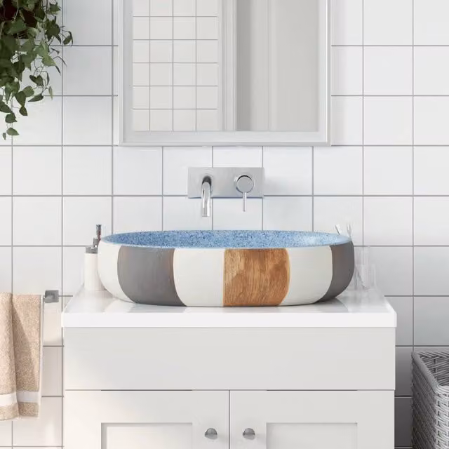 Lavabo da appoggio ovale multicolore vidaXL in ceramica L: 59 cm, P: 40 cm, H: 14 cm