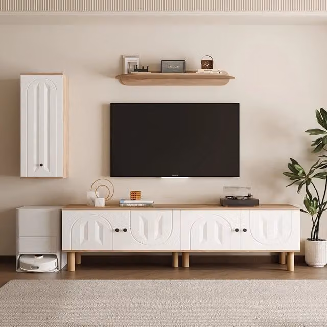 Set murale 3 pezzi - Xylo - Mobile alto+armadio+scaffale bianco/legno