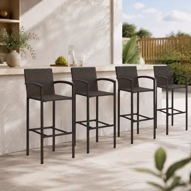 Bar Stools, Set Of 4, Brown Poly Rattan