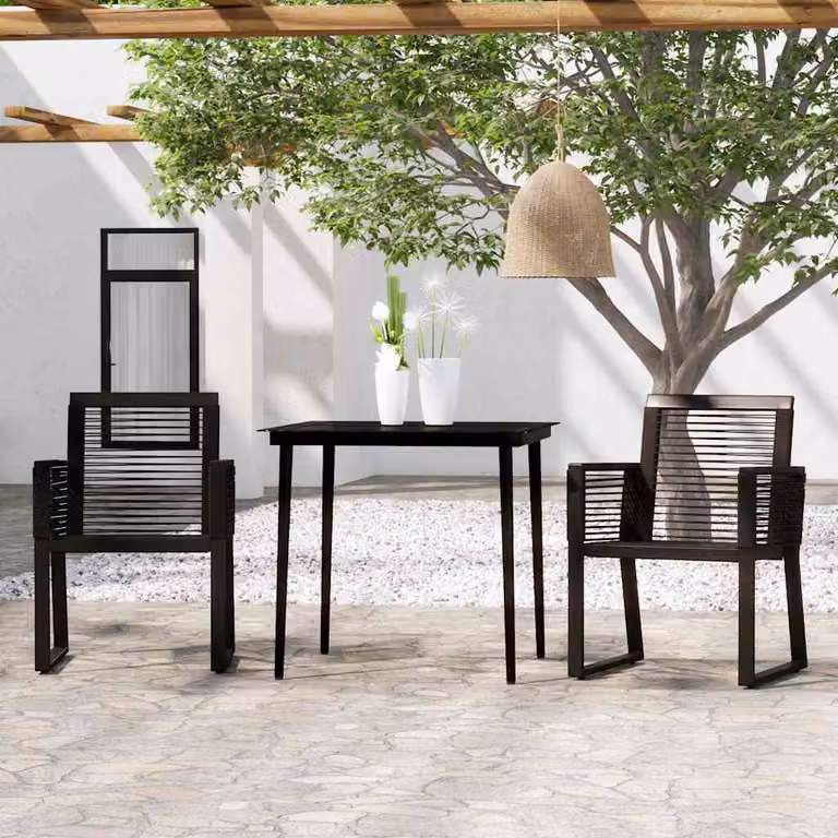 Set Mobili da Giardino Moderno vidaXL in Acciaio Verniciato Nero e Vetro, 3 Pezzi