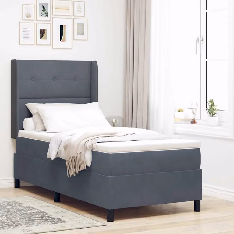 Letto a molle con testiera vidaXL in velluto grigio, L/P/H: 80 x 200 x 83 cm