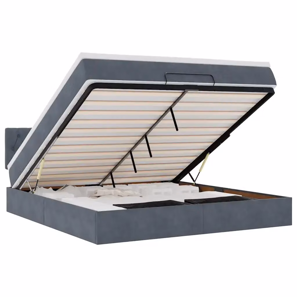 Letto con contenitore a sollevamento e materasso vidaXL in velluto grigio e bianco L: 180 cm, P: 200 cm, H: 203 cm – 2