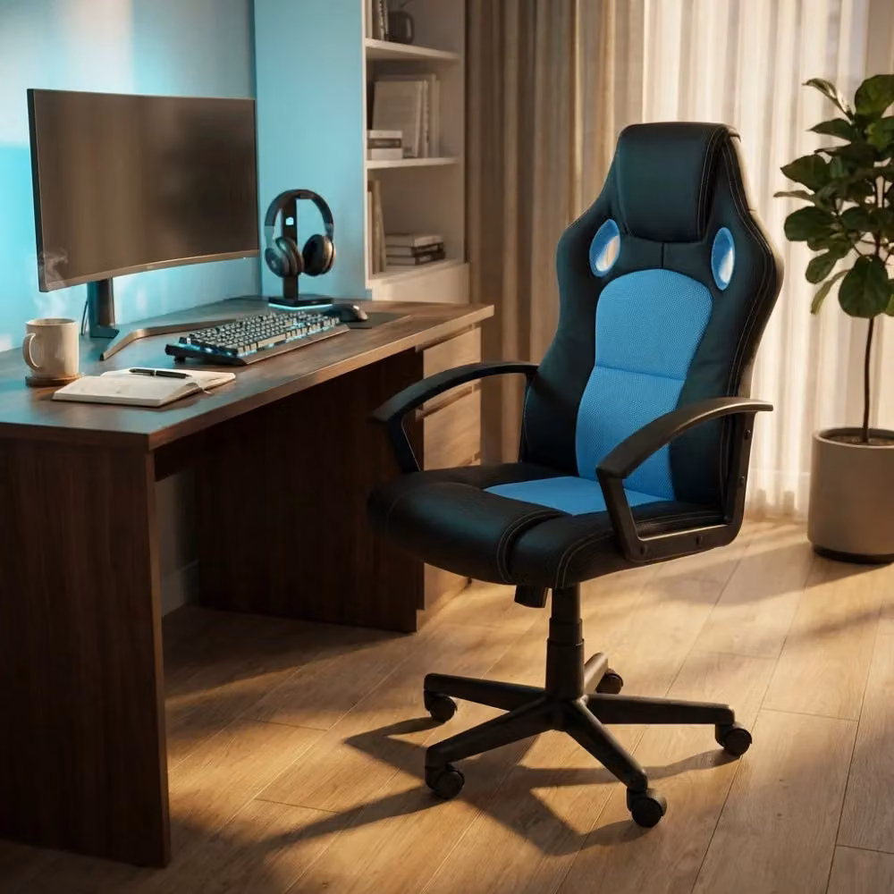 Poltrona da Gaming Cosma Blu e Nera con Braccioli e Poggiatesta – 3
